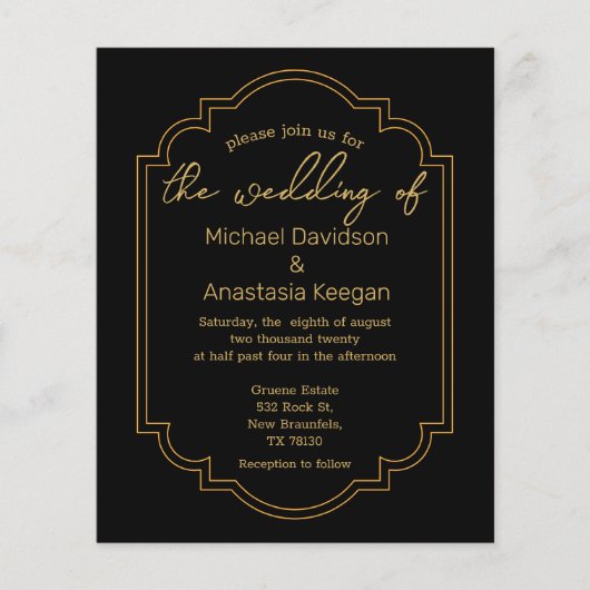 minimalistische zwarte gouden indiase trouwuitnodi (Voorkant)
