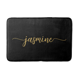 Minimalistische Zwarte Gouden Meisjesnaam Monogram Badmat