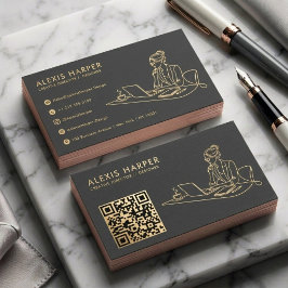 Minimalistische Zwarte Gouden Moderne QR Code Lijn Visitekaartje