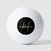 Minimalistische Zwarte Gouden Monogram Golfballen (Voorkant)
