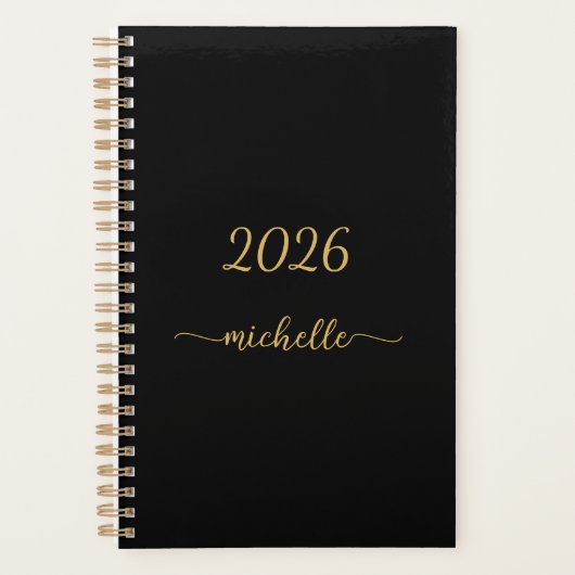 Minimalistische Zwarte Gouden Monogram Naam Meisje Planner (Voorkant)