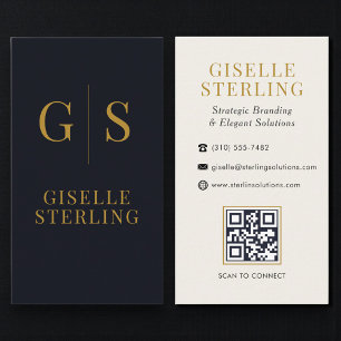 Minimalistische zwarte gouden monogram QR-code Visitekaartje