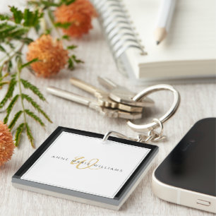 Minimalistische Zwarte Gouden Script Tweegrens Mon Sleutelhanger
