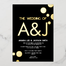 Minimalistische zwarte gouden Stippen bruiloft Folie Uitnodiging