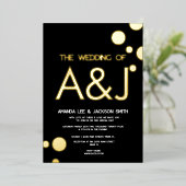 Minimalistische zwarte gouden Stippen bruiloft Folie Uitnodiging (Staand Voorkant)