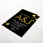 Minimalistische zwarte gouden Stippen bruiloft Folie Uitnodiging (Gedraaid)