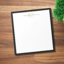 Minimalistische Zwarte Gouden Twee Rand Monogram Notitieblok