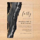 Minimalistische zwarte goudgetijden 40e verjaardag acryl uitnodigingen (Voorkant)