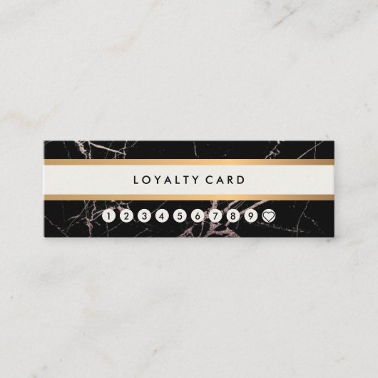 Minimalistische zwarte goudstripe Loyalty Mini Visitekaartje (Voorkant)
