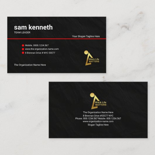 Minimalistische zwarte graniet-rode lijn visitekaartje (Voorkant / Achterkant)