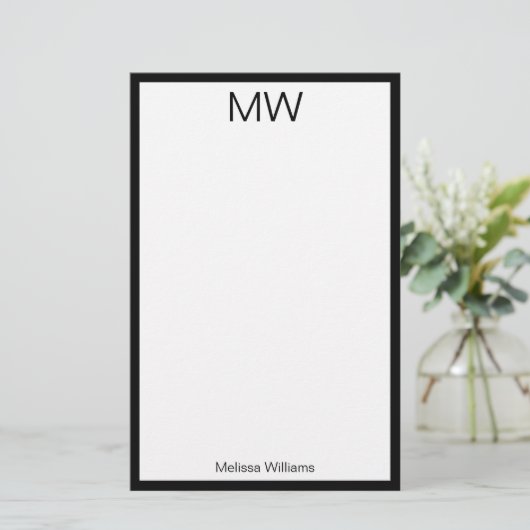 Minimalistische zwarte grens, geprogrammeerd perso briefpapier (Staand voorkant)