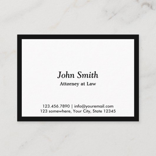 Minimalistische zwarte grensadvocaat visitekaartje (Voorkant)