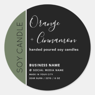 Minimalistische zwarte groene typografie sojakaars ronde sticker