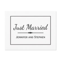Minimalistische zwarte huwelijksaankondiging 'Just
