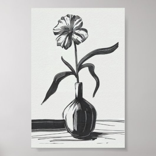 Minimalistische zwarte inktbloem poster (Voorkant)