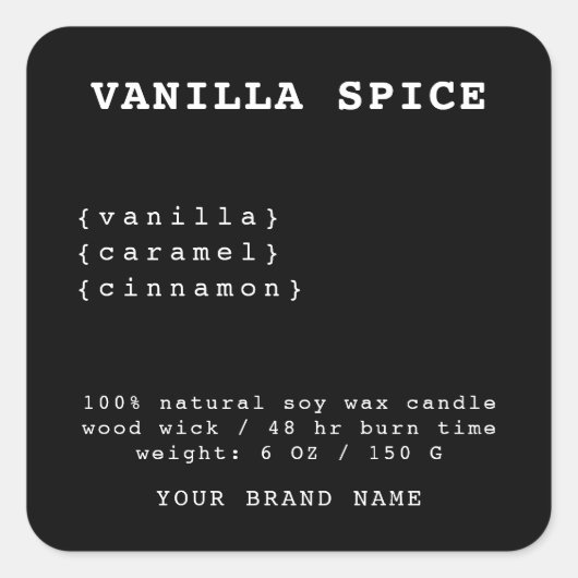 Minimalistische zwarte kaarslabel vierkante sticker (Voorkant)