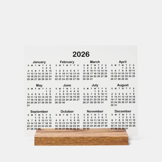 Minimalistische zwarte kalender 2026 acryl bord (Voorkant)