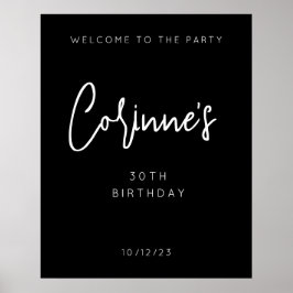 Minimalistische zwarte kalligrafie 30e verjaardag  poster