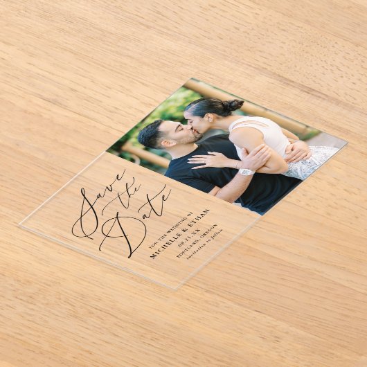 Minimalistische zwarte kalligrafie bruiloft Save t Acryl Uitnodigingen (Laagn)