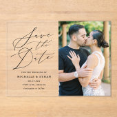 Minimalistische zwarte kalligrafie bruiloft Save t Acryl Uitnodigingen (Voorkant)