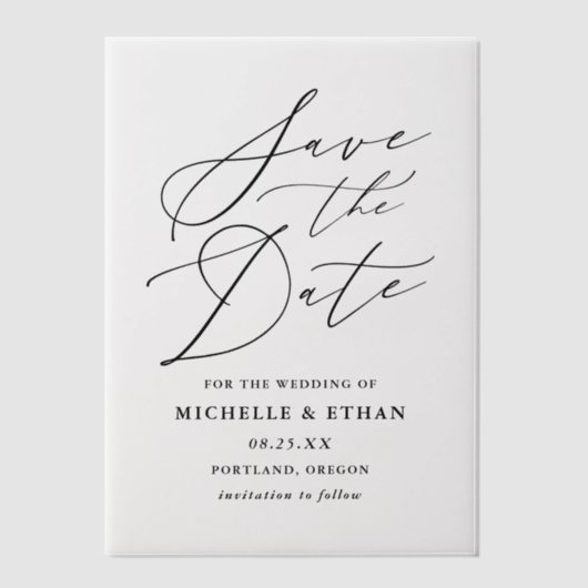 Minimalistische zwarte kalligrafie bruiloft Save t Vellum Uitnodigingen (Voorkant)