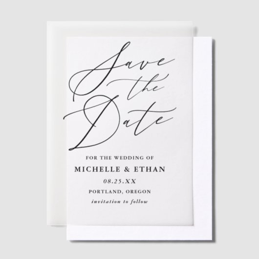 Minimalistische zwarte kalligrafie bruiloft Save t Vellum Uitnodigingen (Offset)