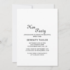 Minimalistische zwarte kalligrafie Hen Party Uitno Kaart