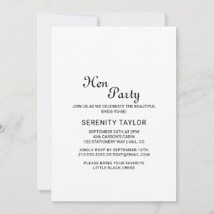 Minimalistische zwarte kalligrafie Hen Party uitno Kaart