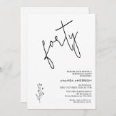 Minimalistische zwarte kalligrafie tekst 40e verja kaart (Voorkant / Achterkant)