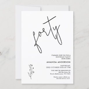 Minimalistische zwarte kalligrafie tekst 40e verja kaart