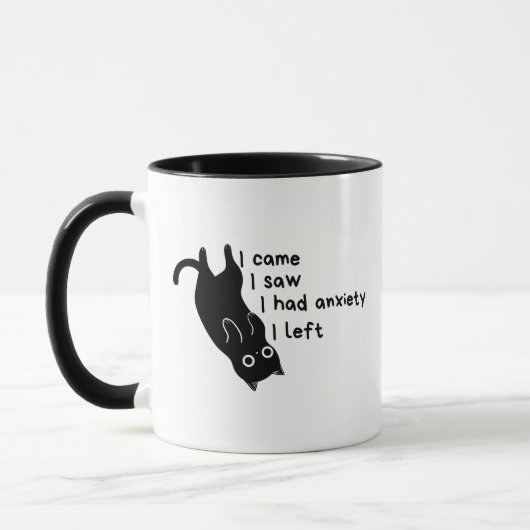 Minimalistische Zwarte Kat Angst Grappige Introver Mok (Links)