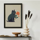 Minimalistische Zwarte Kat Bloem Poster