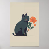 Minimalistische Zwarte Kat Bloem Poster (Voorkant)