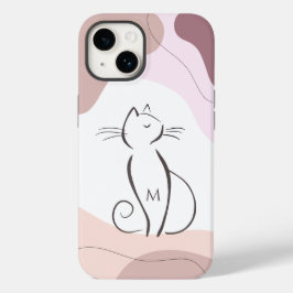 Minimalistische Zwarte Kat Boho Organische Vormen Case-Mate iPhone 14 Hoesje