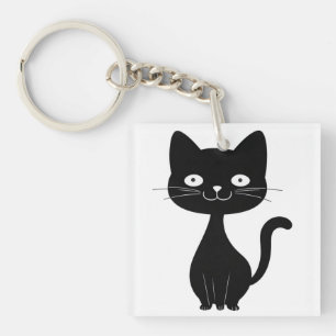Minimalistische Zwarte Kat Cartoon Grappige Kat Il Sleutelhanger