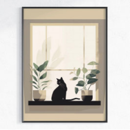 Minimalistische Zwarte Kat Esthetisch Neutraal Poster