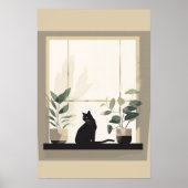 Minimalistische Zwarte Kat Esthetisch Neutraal Poster (Voorkant)