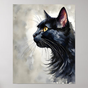 Minimalistische zwarte kat kunstprint Elegante wan Poster