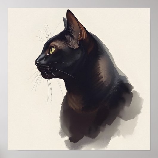 Minimalistische Zwarte Kat Kunstprint Poster (Voorkant)