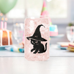Minimalistische zwarte kat met heksenhoed ontwerp blikvorm glas