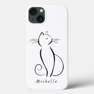 Minimalistische zwarte kat op witte plakclip met n Case-Mate iPhone case