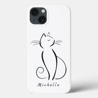 Minimalistische zwarte kat op witte plakclip met n Case-Mate iPhone case