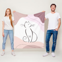 Minimalistische Zwarte Kat Organische Boho Vormen Fleece Deken