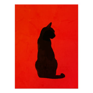 Minimalistische Zwarte Kat Silhouet Moderne Rode K Perfect Poster