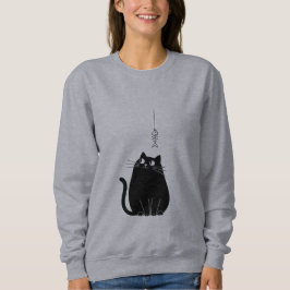 Minimalistische zwarte kat sweatshirt voor vrouwen