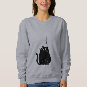 Minimalistische zwarte kat sweatshirt voor vrouwen