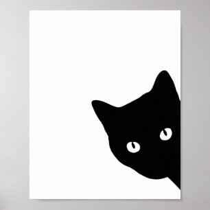 Minimalistische zwarte kattensilhouet die gluurt poster