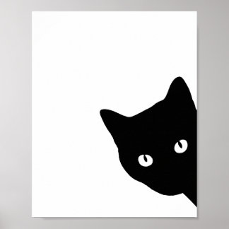 Minimalistische zwarte kattensilhouet die gluurt poster