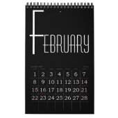 Minimalistische zwarte kleurenkalender kalender (Feb 2026)