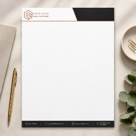 Minimalistische zwarte koperen bedrijfsbranding briefhoofd
